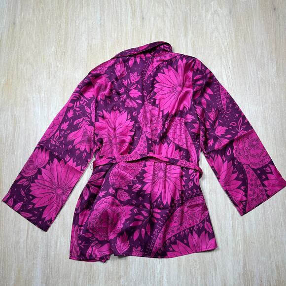 NWT Ann Taylor Plum Rose Floral Tie Kimono Wrap Cardigan Layering Romantic M/L - Picture 10 of 13